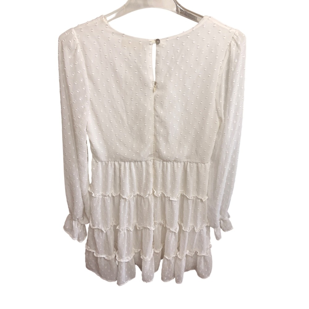 Altar'd State White Swiss Dot Size L  Dress Ruffled Tiered Mini V-Neck Fairycore - Picture 9 of 16